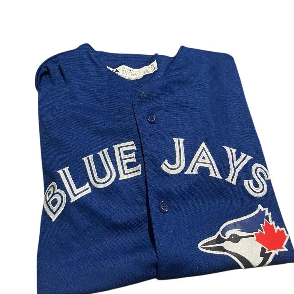 Majestic Blue Jays Youth Royal Blue Button-Up Baseball Jersey large